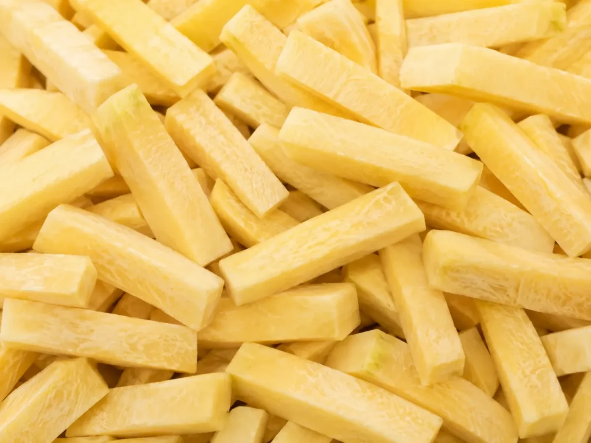 Freshly prepared baton cut swede