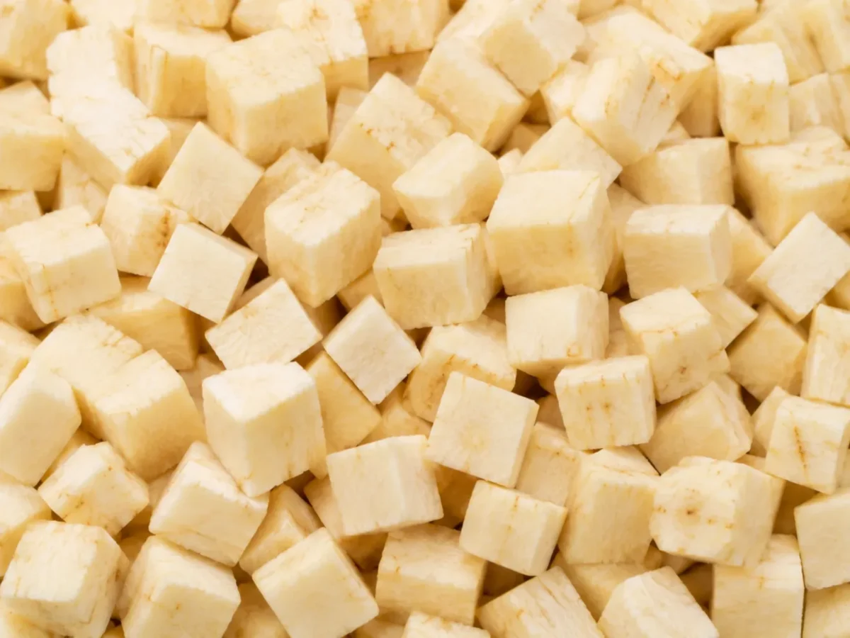 Freshly prepared diced parsnips