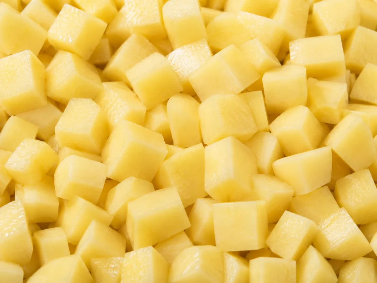 Freshly prepared diced potatoes