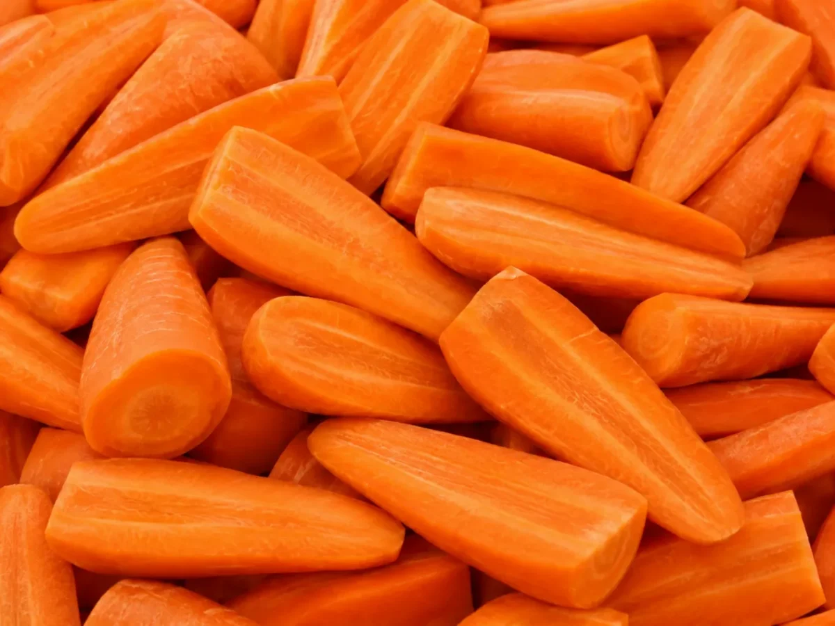 Freshly prepared half cut carrots