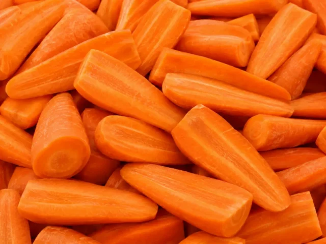 Freshly prepared half cut carrots
