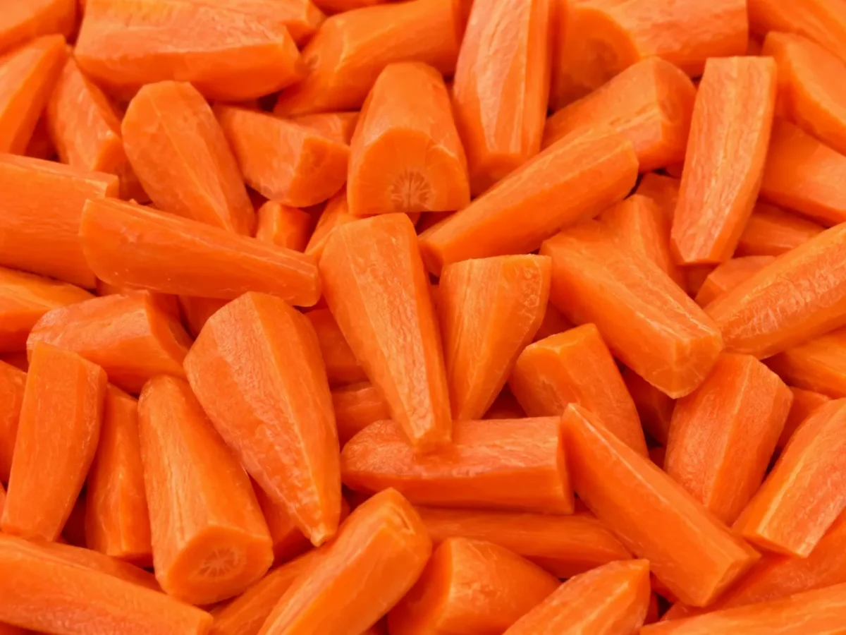 Freshly prepared quarter cut carrots