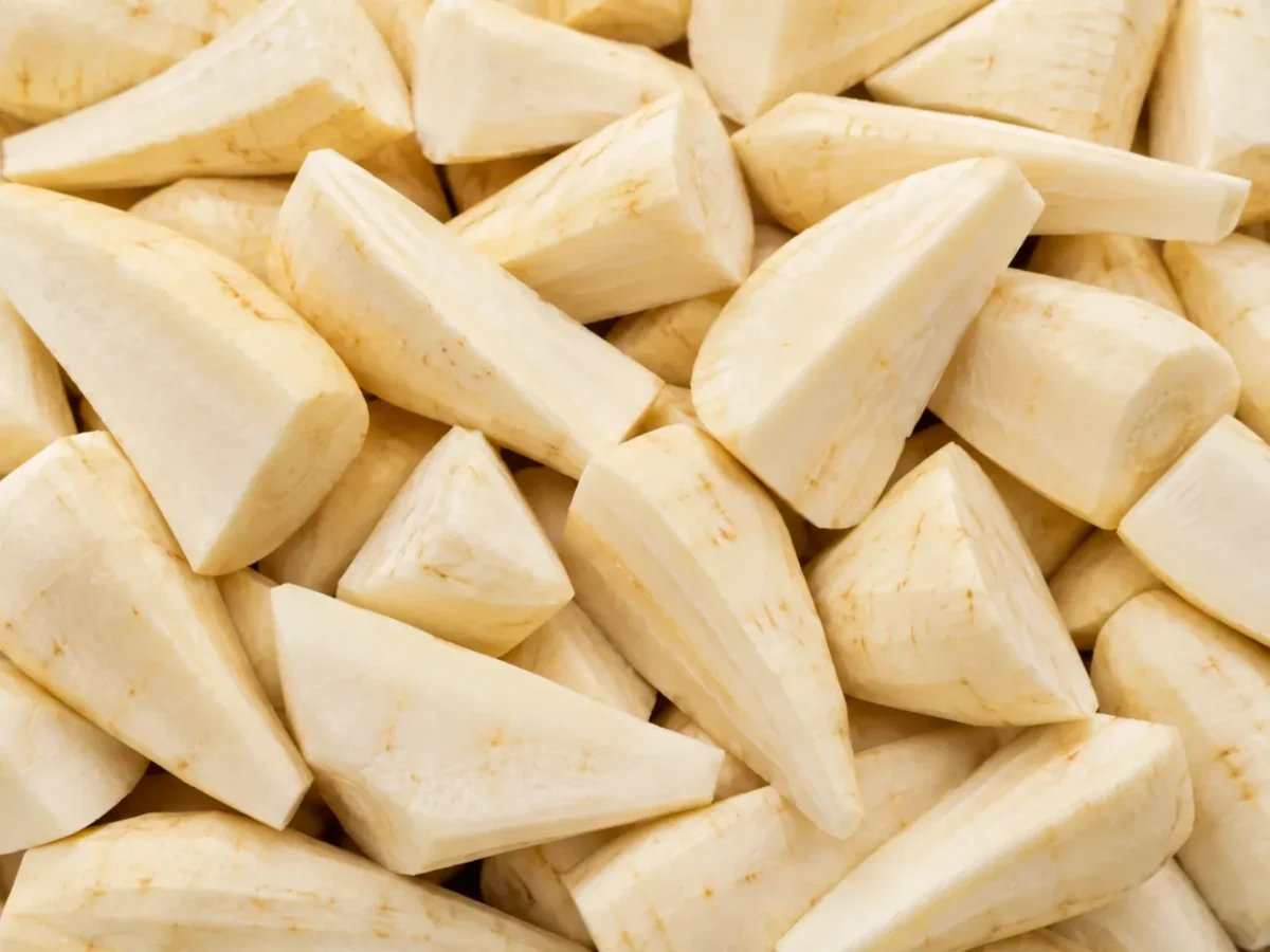 Freshly prepared quarter cut parsnips