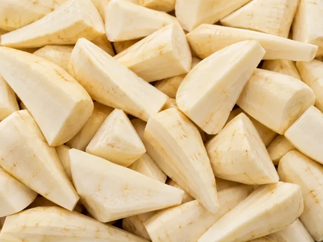 Freshly prepared quarter cut parsnips