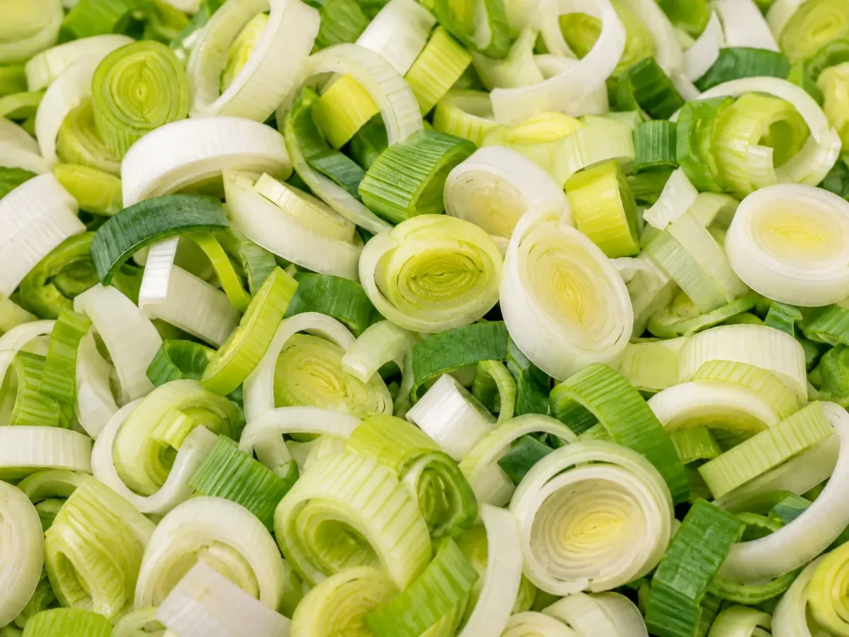 Freshly prepared sliced leeks