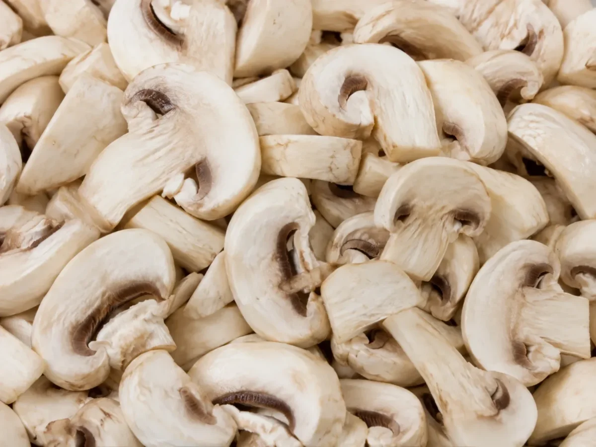 Freshly prepared sliced mushrooms