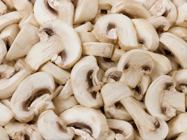 Freshly prepared sliced mushrooms